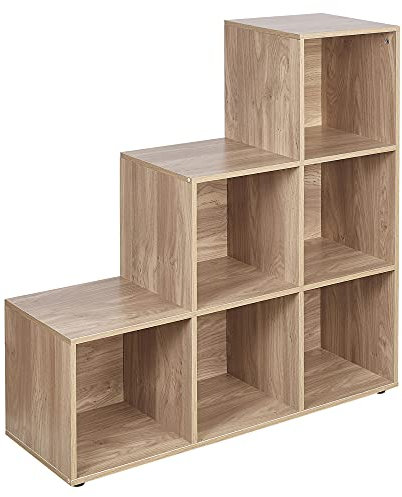 URBNLIVING 6 Cube Step Storage Bookshelf Unit (Oak Wood)