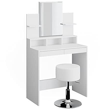 Vicco Schminktisch Ania, Kosmetiktisch mit Spiegel, Weiß, 80 cm mit Hocker