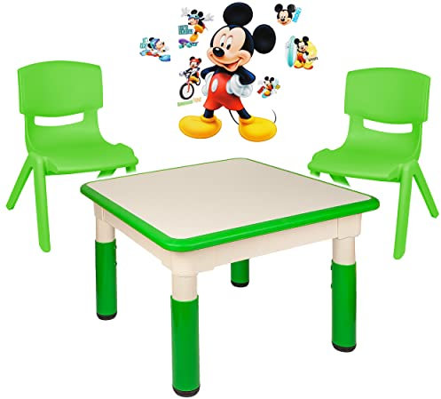 alles-meine.de GmbH Sitzgruppe für Kinder - Tisch + 2 Kinderstühle - Größen & Motiv & Farbwahl - Mickey Mouse/grün - höhenverstellbar - 1 bis 8 Jahre - Plastik - für INNEN & AU..