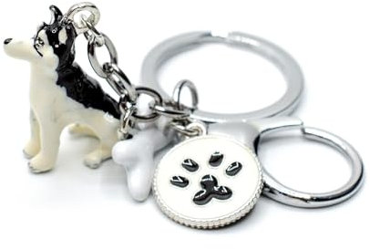Miniblings Husky Schlüsselanhänger Alaska Winter Hund Sibirien Schnee Knochen Pfoten Pfotenabdruck Metall emailliert - Origineller Modeschmuck I I Anhänger Schlüsselring Schlüsselband Keyring