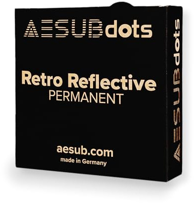 AESUBdots retro permanent 3 mm Ø – Retroreflektierende Referenzpunkte für 3D-Scanner, starke Haftung auf Scansprays, zweibahnig mit Abrissperforation, für Laserscanner & optische Messtechnik