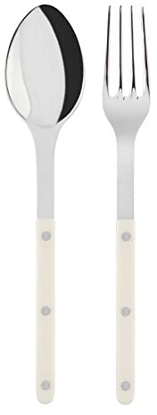 Sabre Paris | Couverts de service Bistrot, couleur Ivoire et finition brillante, 2 pièces. Grande fourchette et grand couteau en Acier Inoxydable.
