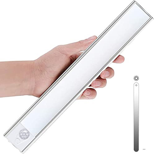 Closet Lights, LED Under Cabinet Lighting, CasaTena Wireless Motion Sensor Night Light to Anywhere USB Rechargeable, with Large Capacity Battery Operated for Stairs/Kitchen/Wardrobe (Silver, 20cm-1pc)