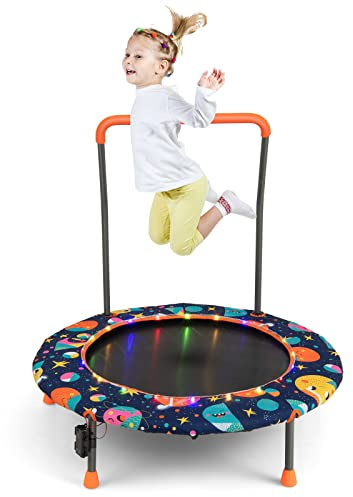COSTWAY Ø92 cm Kindertrampolin mit LED-Beleuchtung, Schwarz