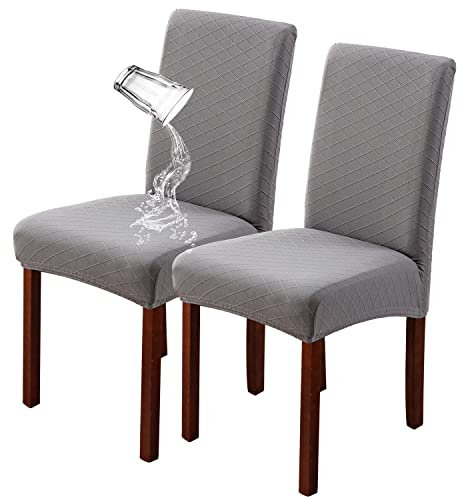 JUNZHE 4/6 Stück Esszimmerstuhlbezug, Moderne Elastische Teleskopstuhl-Schutzhülle, abnehmbare waschbare Küchenstuhl-Sitzbezug (Hellgrau,2 Pieces)