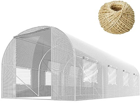 Plonos 9m2 Garten-Folientunnel-Gewächshaus – Gewächshaus Coche für Pflanzen –Gartenabdeckung aus PE-Folie – 8 Fenster mit Moskitonetz – Verzinkter Stahlrahmen – 2x4,5m – Weiß