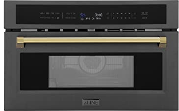 ZLINE Autograph Edition 30” 1.6 cu ft. Built-in Convection Microwave Oven in Black Stainless Steel and Gold Accents