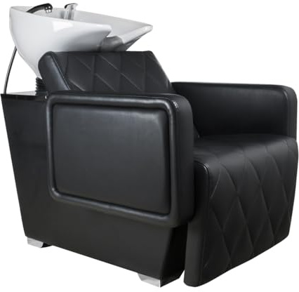 Italian Design - Lavacabezas de Peluquería Profesional Cubo Negro - Diseño Elegante y Funcional - Asiento Ergonómico y Acolchado, Cuba Basculante de Cerámica y Estructura Robusta - Color Negro