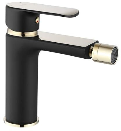 Rea Bidetarmatur BLOOM BLACK GOLD Mischbatterie für Bidet aus Messing Einhand-Bidetbatterie für Toilette Bad WC (Schwarz/Gold)