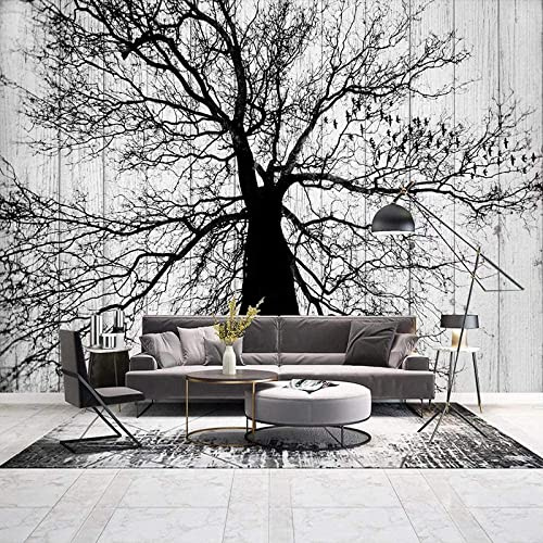 Stickers Muraux 3D Décalcomanies Arbre Noir Et Blanc Simple Fond Chambre Autocollant Mural Décalcomanie Décor À La Maison Art Mural Papier Peint Peler Et Coller Amov 140 (largeur) x 70 (hauteur) cm