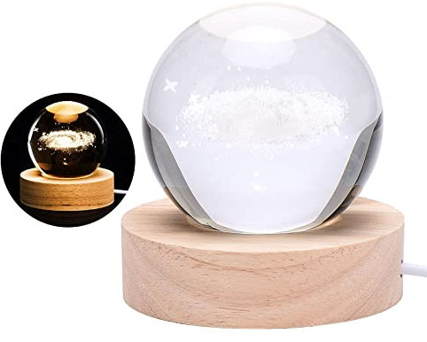 Bolas de Cristal de Galaxia 3D Luz Nocturna, Sistema Solar Bolas de Cristal Luz Nocturna, Base de Luz de Madera LED, Láser de Planeta Grabado Bolas de Cristal Holográficas Luz, Regalo de(nebulosa)