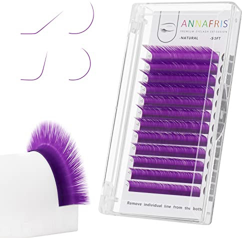 ANNAFRIS Pestañas Pelo a Pelo Color Violeta Púrpuraes 0.07 C 8-15mm Mix Individuales Extensiones de Pestañas Postizas Volumen Ruso Pestañas Naturales Eyelash Extensions(PURPLE 0.07-C Mix)