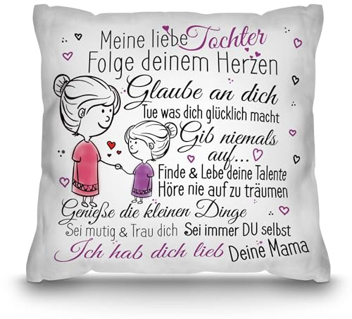 Print Royal PR Kissen mit Spruch inkl. Füllung für Kinder - von Mama für die Tochter - Geschenk für Tochter von Mutter, Geschenk Tochter, Kindergeschenke, Weiß Polyester, 40x40cm
