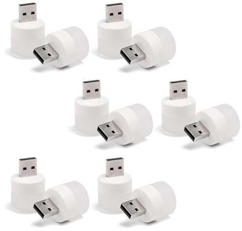 KOMUNJ 12 Pcs USB Night Lights - Mini Compact Lamps, Round, Portable LED, Suitable for Bedroom, Corridor, Kitchen - 6 Warm, 6 White