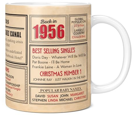Mug Monster - 70th Birthday Gift - Back in 1956 in This Year Mug, Present for Men and Women, Birthday Gifts for Women, Birthday Gifts for Men, 70th Anniversary Present, 11oz White Mug