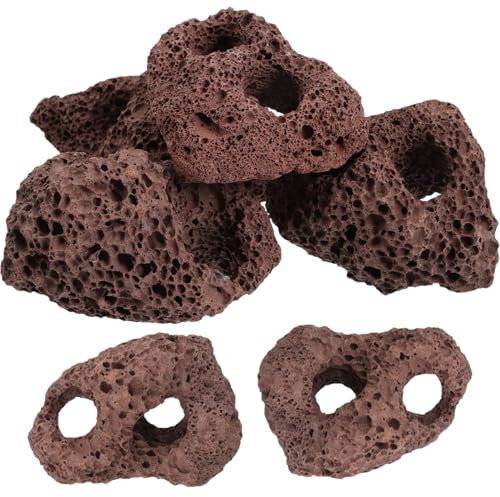Housoutil Lava Rock Aquarium, 6PCS Fish Tank Rocks, Double Hole Aquatic Plants Volcanic Ornament for Aquascaping, Fish Tank, Terrarium and Landscape Design