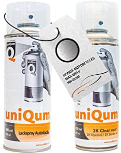 UniQum Autolack + Klarlack 2K Spraydose für HONDA MOTORCYCLES MAX GRAY NH-129M Autolack Reparatur 2 x 400 ml