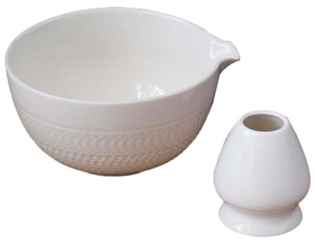 rockible 2 Pieces Ceramic Matcha Bowls 500ml Ceramic Matcha Bowl Tea Bowl with Pouring Spout, White