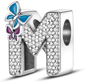 Symretie Damen 925 Sterling Silber Charm Anhänger Buchstaben M Beads Charms Kompatibel mit Europäischen Armbänder und Halskette