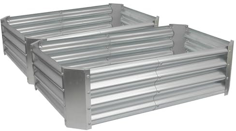 Harbour Housewares Raised Garden Bed - Silver - 120 x 60cm - Rectangle - Pack of 2 - Bottomless Galvanised Steel Planter Box for Growing Outdoor Plants, Vegetables, Flowers and Herbs
