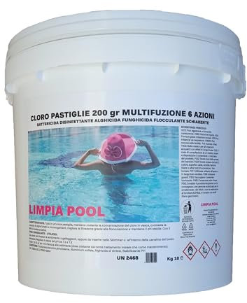 Cloro Limpia Pool Multifunzione 6 Azioni: Acqua di Piscina Perfetta in una Pastiglia da 200 gr (5, Chilogrammi)