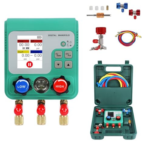 KAISAL Kit de Carga Aire Acondicionado de Coche Digital Manómetro Aire Acondicionado con Pantalla LCD HVAC Manometro para 92 Tipos de Gas Refrigerante r134a R32 R410A R22