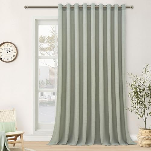 MRTREES Gardinen Wohnzimmer Salbeigrün Halbtransparent für Große Fenster, Gardinen mit Ösen Leinenoptik 240cm Lang, Vorhang Schal Leinen 300cm Extra Breite, 1 Stück, Curtains Living Room