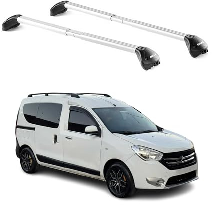 OMAC Dachträger für Dacia Dokker 2012-2022 Silber | TÜV geprüft, Abschließbar mit 4 Schlössern, bis 100 kg Traglast, Edelstahlband mit Gummischutz, Querträger, Grundträger