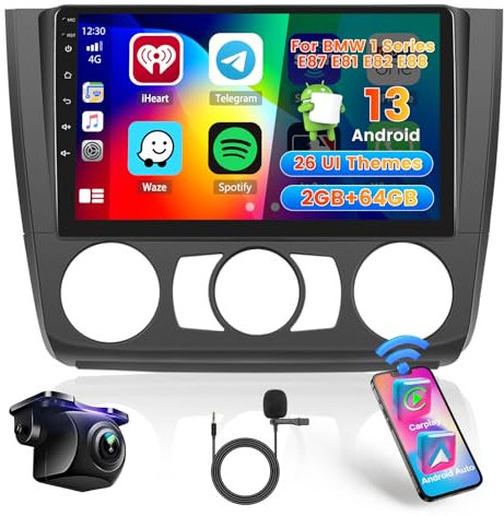 Hikity 2+64G Android 15 Autoradio per BMW 1 Series E87 E81 E82 E88 Wireless Carplay Radio Stereo Auto con 26UI 9 Pollici Schermo Android Auto GPS WIFI Bluetooth EQ FM RDS SWC MIC Telecamera Posteriore