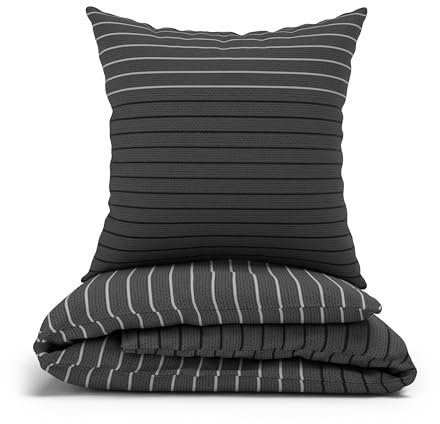 LARAWELL Bettwäsche 135x200 Baumwolle ganzjahres Bettwäsche-Sets grau gestreift Premium