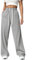 PINSPARK Jogginghose Damen Sporthose Lang Baggy Traininghose High Waist Freizeithose Lockere Sweatpants mit Elastischem Bund Weites Gerades Bein Yoga Gym Hose Laufhosen Hellgrau S