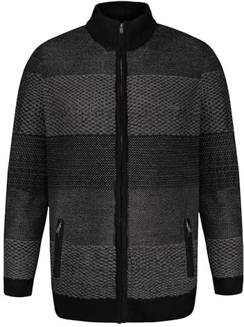 KAM Mens Funnel Neck Zip Through Marl Stripe Knitwear - Grey - 5XL
