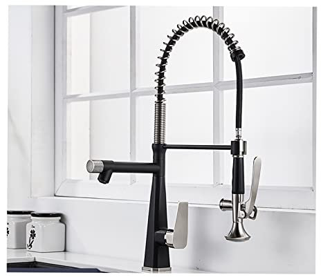 Kitchen Faucet with Pull Down Sprayer,Brass Kitchen Sink Faucet with 2 Functions Sprayer,Deck Mounted 360° Rotation Kitchen Sink Mixer Taps, Single Handle Single Hole,Brushed,A(Black and Brushed,Grigi