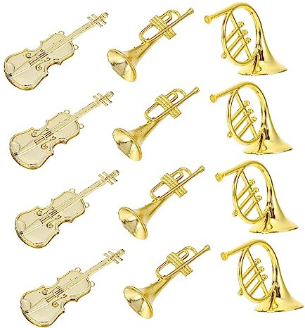 FELTECHELECTR 12stücke Musikinstrumente Miniaturmodell Teiliges Weihnachtsdeko Zubehör Für Christbaum Dekoration Für Sammler Und Goldene Geige Trompete Horn Für Festliche Anlässe