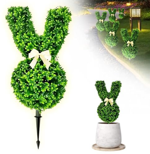 Bunny Topiary, Künstlicher Hasenbaum, Hasen-Topiary Buchsbaum Künstlich, künstliche Formschnittbäume mit Erdspieß, Osterdeko Draußen, Gartendekoration (55CM)