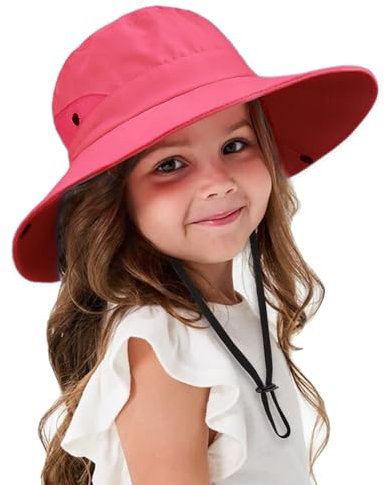 DRESHOW Baby Kleinkinder Sonnenhut UV Schutz Hut Faltbar Mesh Breite Krempe Angeln Pferdeschwanz Strand Eimer Hüte mit Kinnriemen für Kinder Mädchen 3-8 Jahre