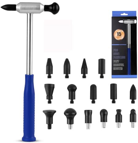 PDR TOOLS Delle Reparatur Hammer Set,15 austauschbare Köpfe für präzise Entfernung kleiner Hagelschäden, rostfreies Aluminium, ideal für Auto, Motorrad & Haushalt