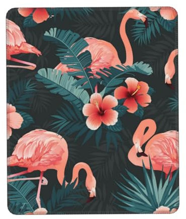 ASKFNASDKMFN Mauspad mit schönem Flamingo-Vogel und tropischen Blumen, für Mädchen, Damen, Laptop, Computer, Tastatur und Mauspad, 21 x 26 cm