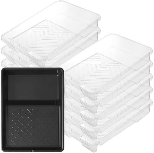 9 Inches Plastic Paint Tray with 10 Pcs Paint Pan Liners,9 Sturdy Paint Tray*1 for Easily Switching between Paint Colors