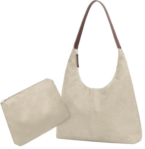 Macayda Handtasche Damen Tote Bag Wildleder Shopper Tasche Damen Groß Vintage Slouchy Hobo Bag Tragetasche Tote Henkeltasche Mädchen (Beige)