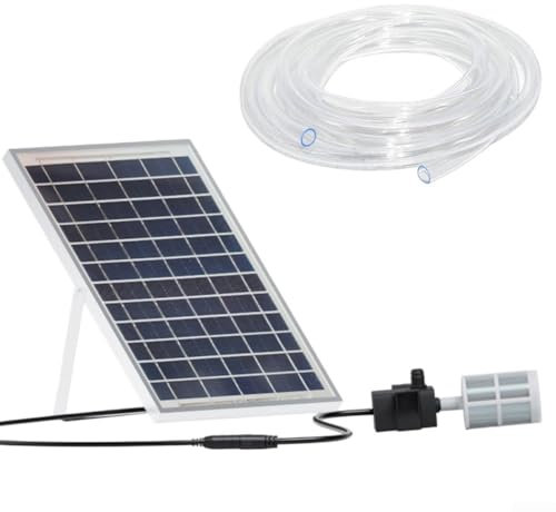 Eawfgtuw Panneau solaire 10 W avec support et pompe à eau 240 l/h, kit de pompe submersible 9 V pour filtration d'étang à poissons, élévateur de 2,5 à 3 m, tuyau de 2 m, système de circulation