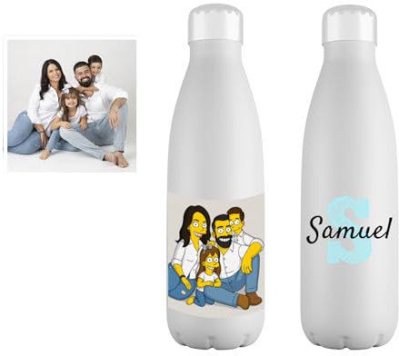 Mookase Botella Personalizada con Foto Animada y Nombre - Botella Personalizada - Botella de Acero Inoxidable - Botella Térmica Agua Personalizada - 700 ml - Regalo Original (Botella Estilo Simpson)