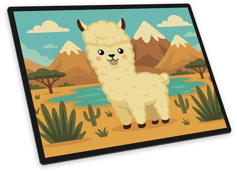 itenga Schreibtischunterlage mit Motiv - Tiermotive Kawaii Design - abwischbar rutschfest glatt 40x53cm Schreibunterlage Bastelunterlage für Kinder Mädchen und Jungen (Alpaka/Lama)