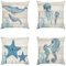 Leinen Kissenbezug 50x50 Blaues Meeresleben Muster Kissenhülle 4er Set Dekokissen Bezug für Couch Sofa Kissen Deko Zierkissen Couchkissen Outdoor Kissenbezug