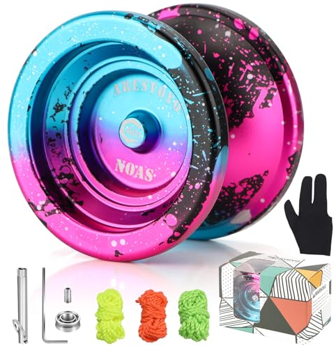 Profi JoJo für Anfänger, Professionelles Aluminium-Jo-Jo, Zwei Sätze von Lagern, Nicht ansprechende Lager/empfindliche Lager Yo-Yo,für Anfänger und professionelle Spieler(Dunkelrosa-Blau)