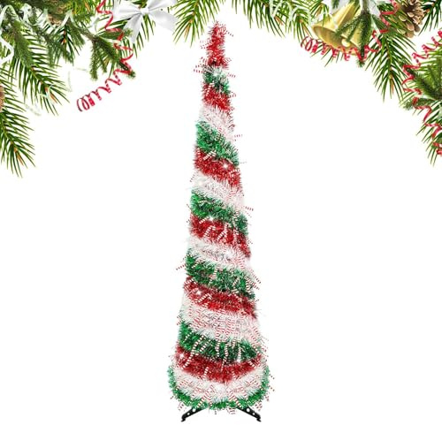1,5m Faltbarer Weihnachtsbaum, Doppelstreifen-Spiraldesign, Ausziehbarer Grünblattbaum, Leicht Zu Lagern, Robust, Dekorativ, Für Schlafzimmer, Partyraum, Einkaufszentrum