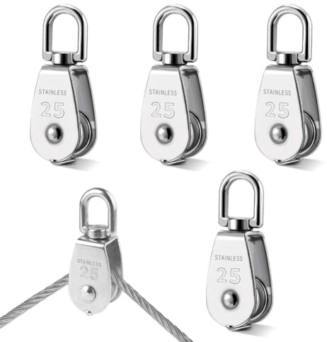 4 Stück M25 Drehbare Umlenkrollen Einzelrolle Edelstahl 304 für 11mm Seile | 360 Grad Drehbare Umlenkrolle mit Festem Auge Tragfähigkeit 150 kg