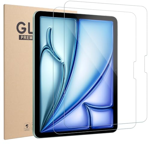 Xahpower Lot de 2 Protection Écran pour iPad Air 11 Pouces M3 2025/M2 2024, Dureté 9H, Anti Rayures, Film de Protecteur en Verre Trempé Compatible avec iPad Air 7e/6e Génération