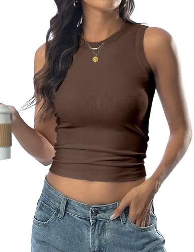 DUOEASE Canotta Donna Estiva Girocollo Canottiera Donna Senza Maniche Basic Crop Top Slim Fit a Coste Top Elegante