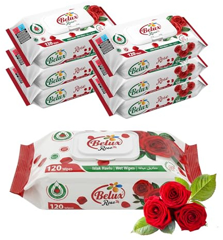 Meown Rose Scented Wet Wipes, 720 Extra Large Wipes (120 x 6 Packs) | Gentle Water-Based Face & Makeup Wipes for Hands, Face & Body, Refreshing & Moisturising